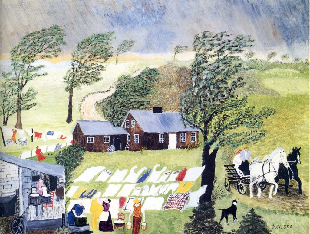 Grandma Moses. Taking in the Laundry (1951).